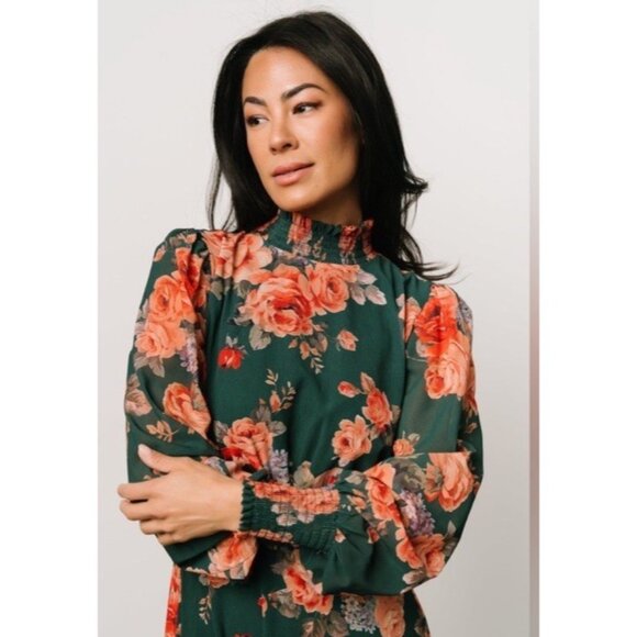 BALTIC BORN LUCIANA GREEN FLORAL HIGH NECK SHEER SLEEVE MAXI DRESS SZ XL - Picture 3 of 11